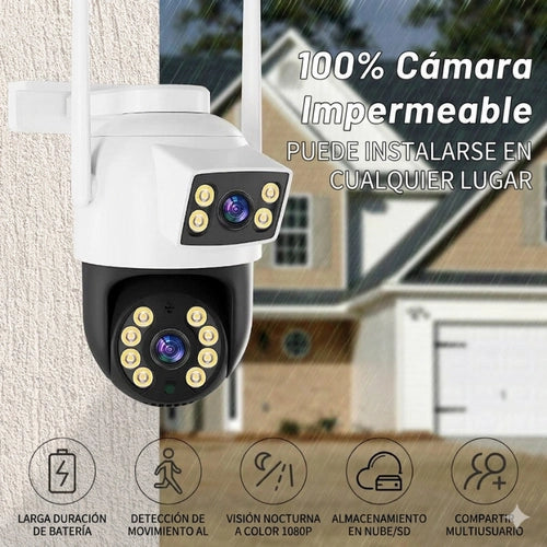Cámara de Seguridad Exterior WiFi Doble Lente 360° | Monitoreo Dual Inteligente App Yoosee
