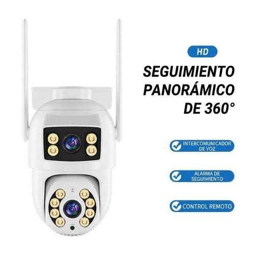 Cámara de Seguridad Exterior WiFi Doble Lente 360° | Monitoreo Dual Inteligente App Yoosee