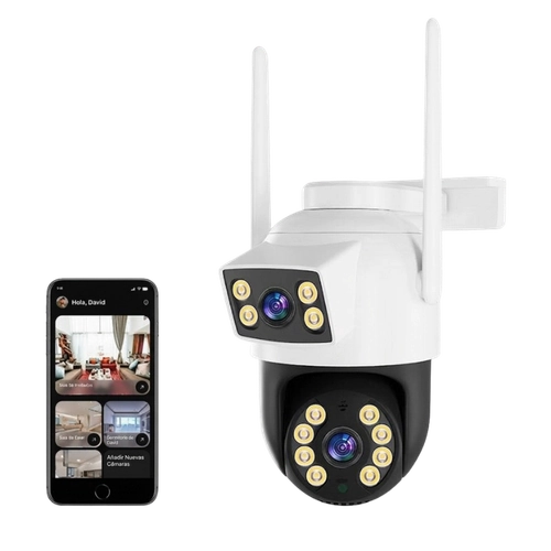 Cámara de Seguridad Exterior WiFi Doble Lente 360° | Monitoreo Dual Inteligente App Yoosee