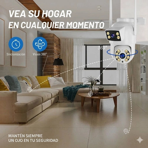 Cámara de Seguridad Exterior WiFi Doble Lente 360° | Monitoreo Dual Inteligente App Yoosee