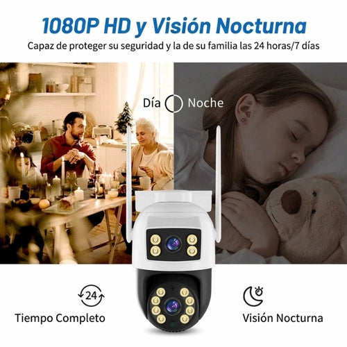 Cámara de Seguridad Exterior WiFi Doble Lente 360° | Monitoreo Dual Inteligente App Yoosee