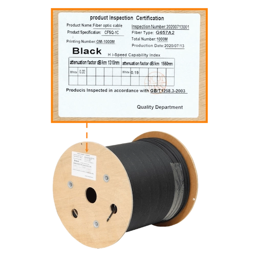 CFSQ. 1km LSZH 1-Fibra-SM-G657A2 Portante-1mm 2xFRP Cable Negro Drop Fibra