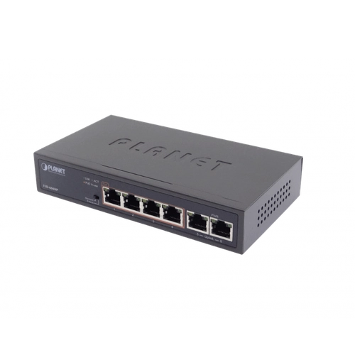 Switch de red PLANET FSD-604HP con 6 puertos a 100 Mbps, incluyendo 4 puertos PoE+ (802.3af/at)