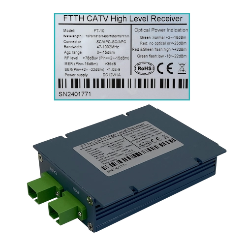 FT-10. 2-SC/APC F-Hembra Activo 1270-1577nm 47-1002MHz req-12V FTTH Receiver