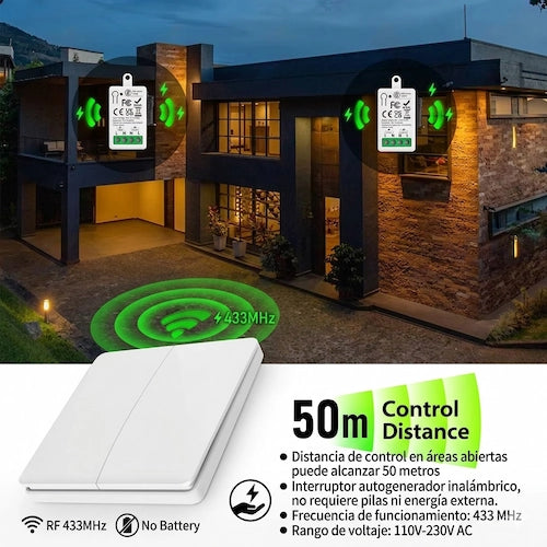Interruptor de Luz Autoalimentado 110V-230V | Control Remoto sin Pilas