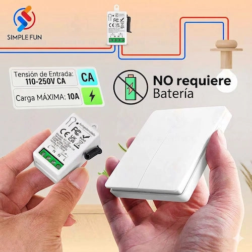 Interruptor de Luz Autoalimentado 110V-230V | Control Remoto sin Pilas