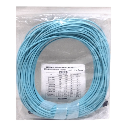 JF3MM40. Cable de fibra óptica multimodo de 40 metros con conectores MPO-MPO tipo B