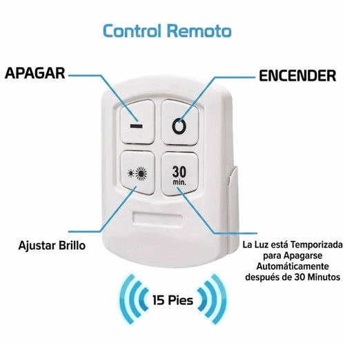 Luces LED Inalámbricas con Control Remoto para Cocina y Clóset - Set de 3 Focos Adhesivos a Pilas