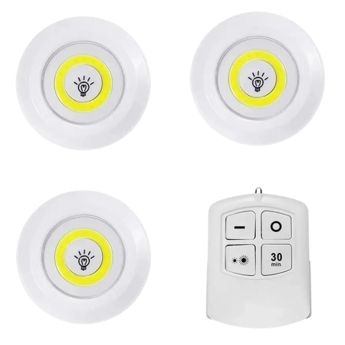 Luces LED Inalámbricas con Control Remoto para Cocina y Clóset - Set de 3 Focos Adhesivos a Pilas