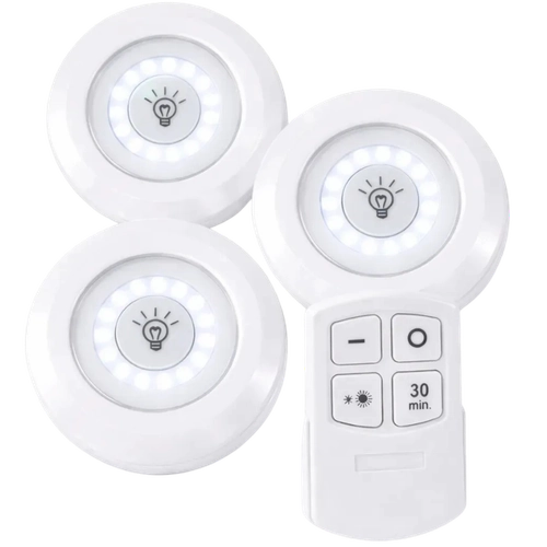 Luces LED Inalámbricas con Control Remoto para Cocina y Clóset - Set de 3 Focos Adhesivos a Pilas