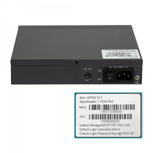 OLT-1G. OLT GPON 2-1000 1-SC/UPC 1-SFP+10G USB-C-Consola 12Vdc/240Vac