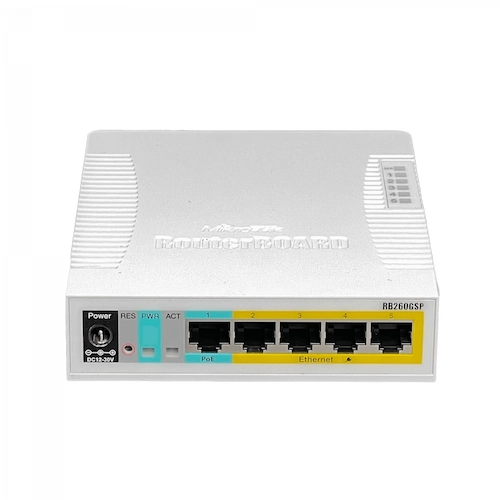 Switch administrado Mikrotik RB260GSP con 5 puertos