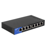 Switch Gigabit de 8 puertos Linksys SE3008 para escritorio.