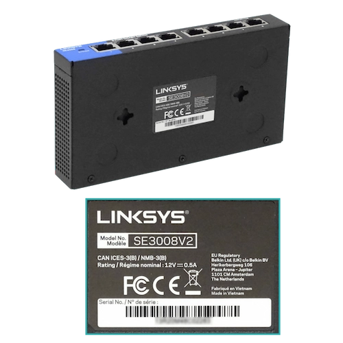 Switch Gigabit de 8 puertos Linksys SE3008 para escritorio.