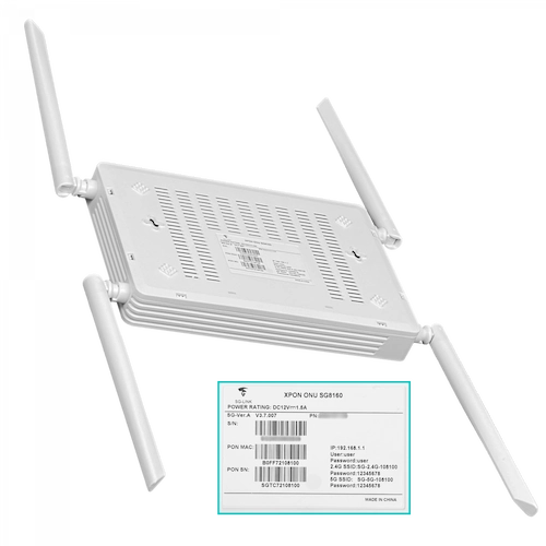 SG8160. ONU WiFi6 requi-12VDC XPON 4-1000 1-RJ11-FXS SC/UPC AX1800 4-ant-fijas