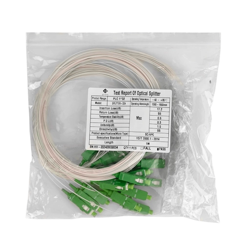 SPLITTER-32A. 1x32 SC/APC Divisor PLC p/GEPON/GPON G657A1 0,9mm 1260-1650nm