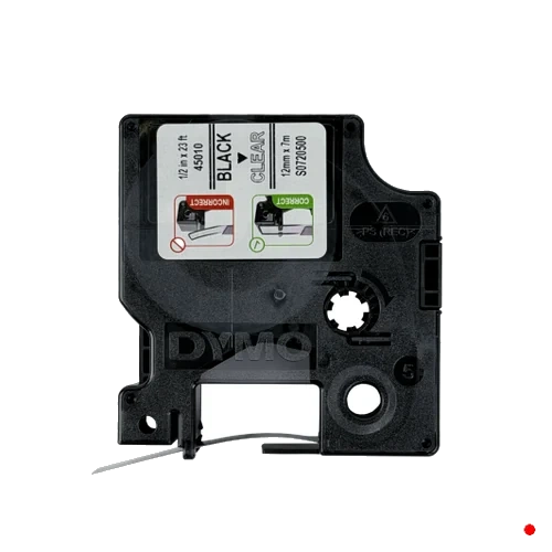 Dymo 12mm Negro en Fondo Transparente Cinta 7mt D1-Label Cassette - 45010