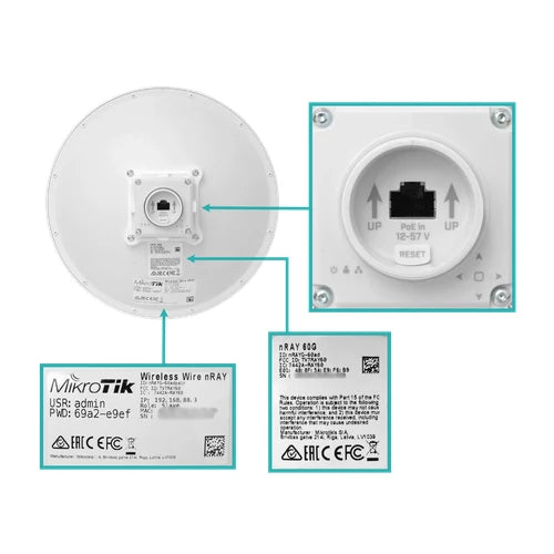 MikroTik 2-unid Puente-1500m 261mm 60GHz 802.11ad 1-1000 OS-L3 inc24V | WIRELESS-WIRE-NRAY
