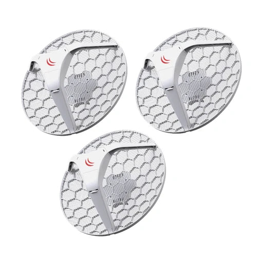 MikroTik 3-unids Grilla 24,5dBi 7º 1-100 2x2 L3 391mm inc24V RBLHG-5ND | LHG-5-3U