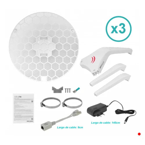 MikroTik 3-unids Grilla 24,5dBi 7º 1-100 2x2 L3 391mm inc24V RBLHG-5ND | LHG-5-3U