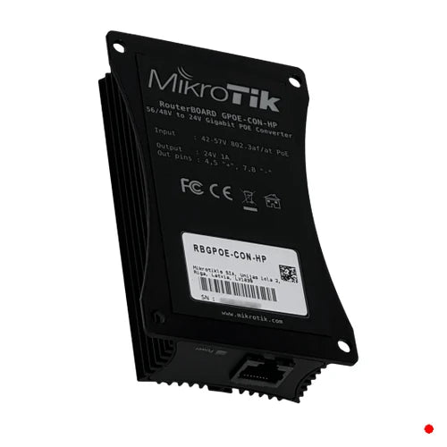 MikroTik DC-DC 48V-in(42-57V)-af 24V-out 24W Convertidor PoE-RJ45 | RBGPOE-CON-HP