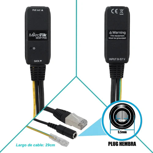 MikroTik interior 9-57V Protege Sobretension Rayos Estatica Surge IP67 | GESP+POE