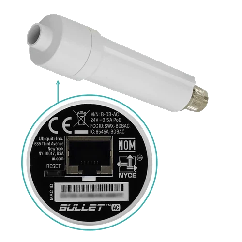 Ubiquiti 2,4/5GHz AP Exterior req/PoE-15-24V req-Antena 1-N-M B-DB-AC | BULLET-AC